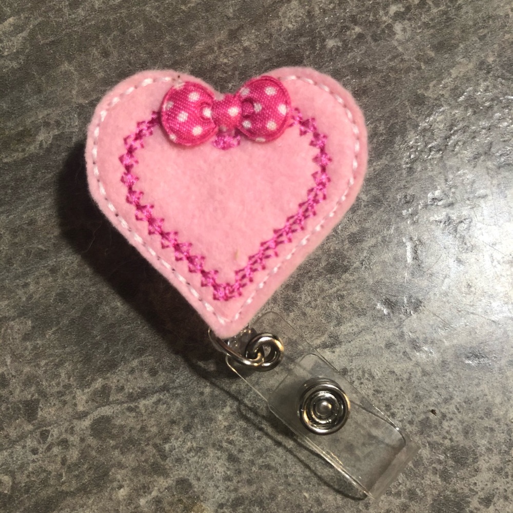 Pink Heart with bow badge reel